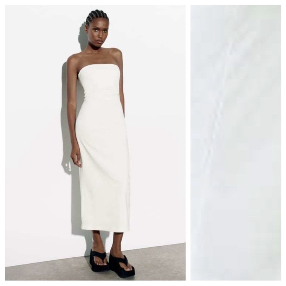 Zara White Strapless Midi Dress.